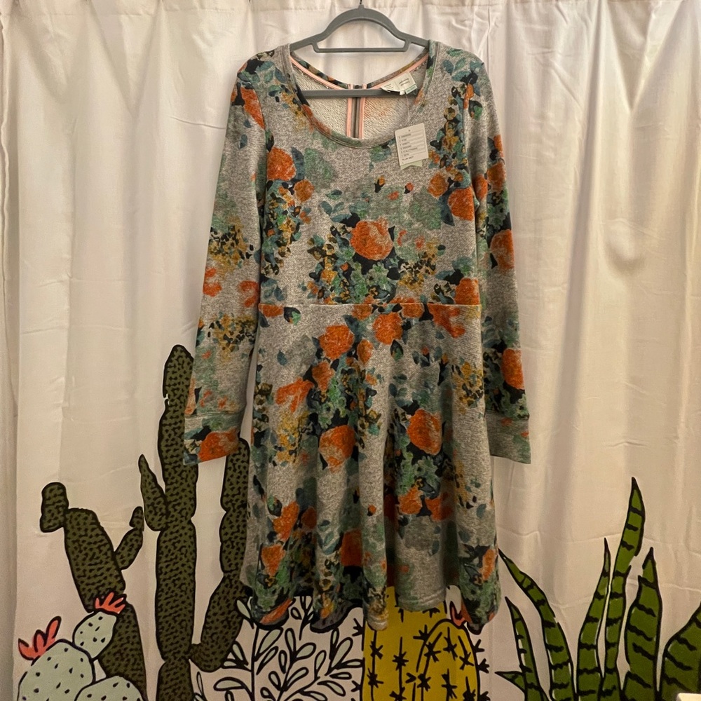 NWT Anthropologie Saturday Sunday Grey Floral sweatshirt dress